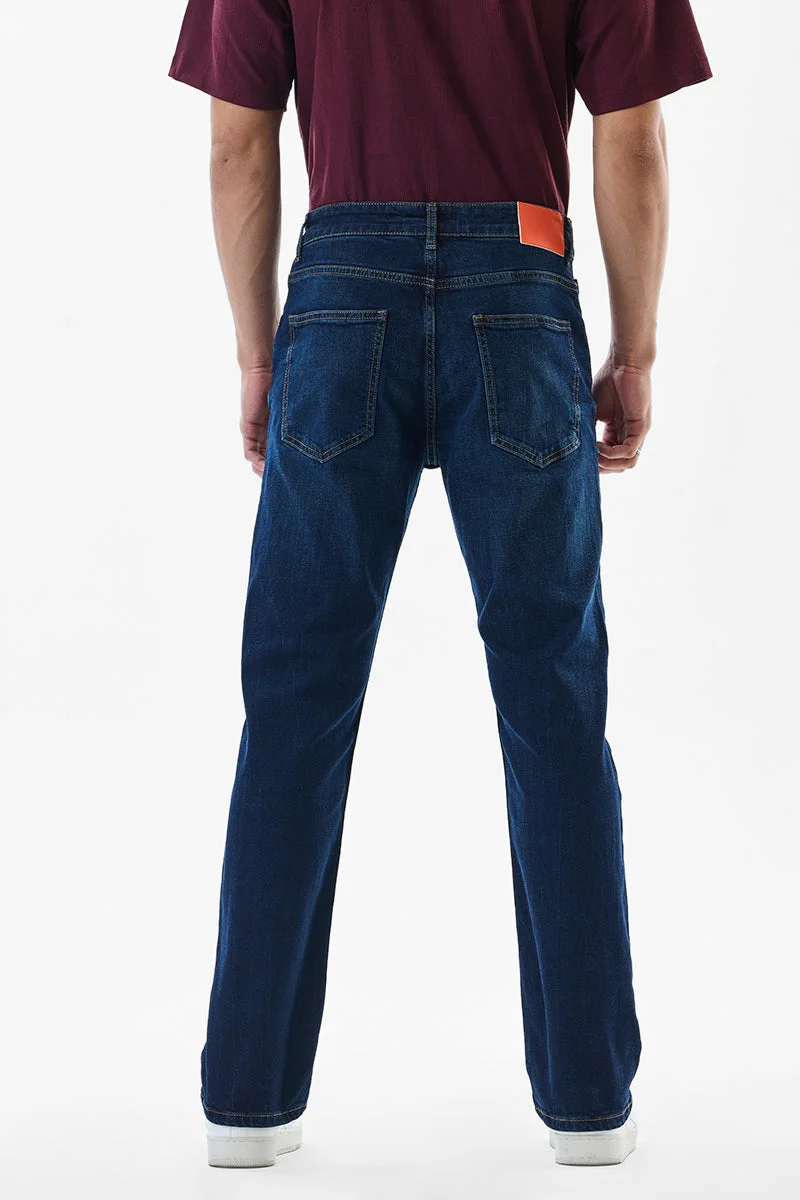 SNITCH Navy Straight Fit Stretch Washed Jeans for Men | Best Price UAE